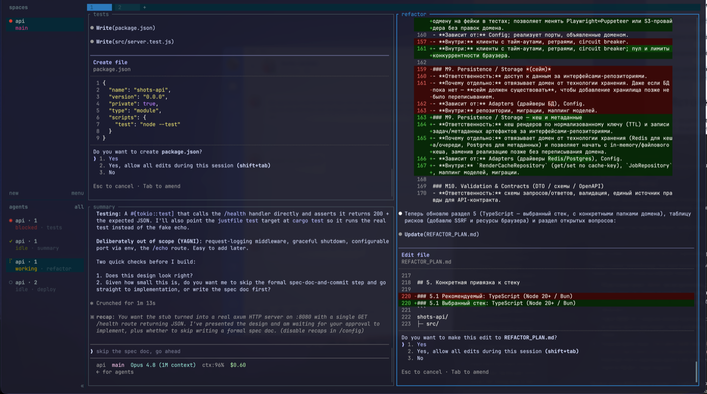 Herdr sidebar with agent statuses: working, blocked, idle, unknown